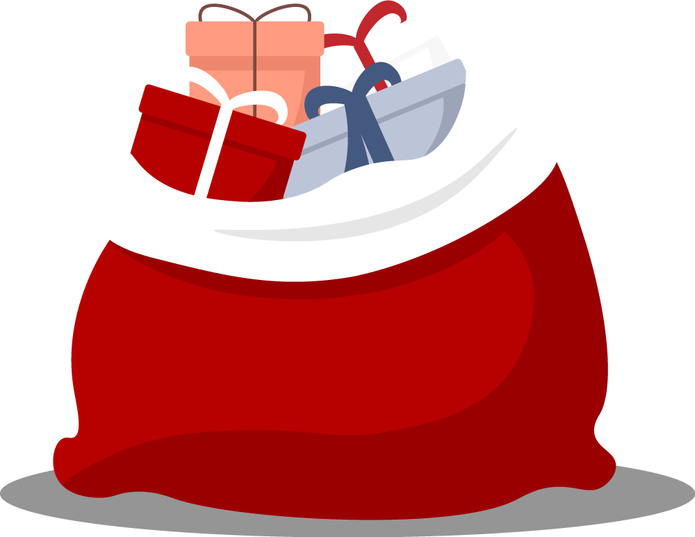 Cartoon drawing of Santa's sack full of presents